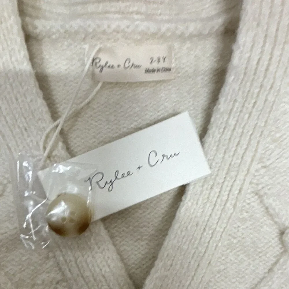 Rylee + Cru Girls Ivory Knit Cardigan Embroidered Floral Button V-Neck 2-3Y